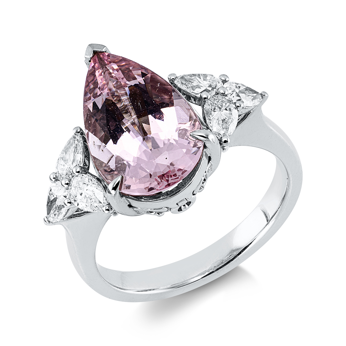 diamond full cut morganite colored stone classic ring in white gold