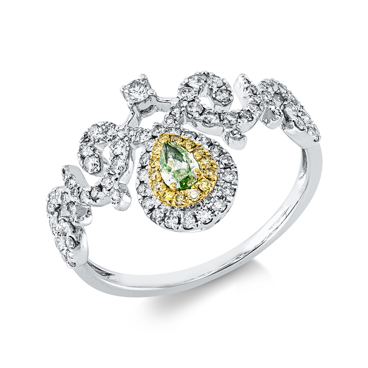 diamond full cut fancy colored diamond ring in white gold / yellow gold