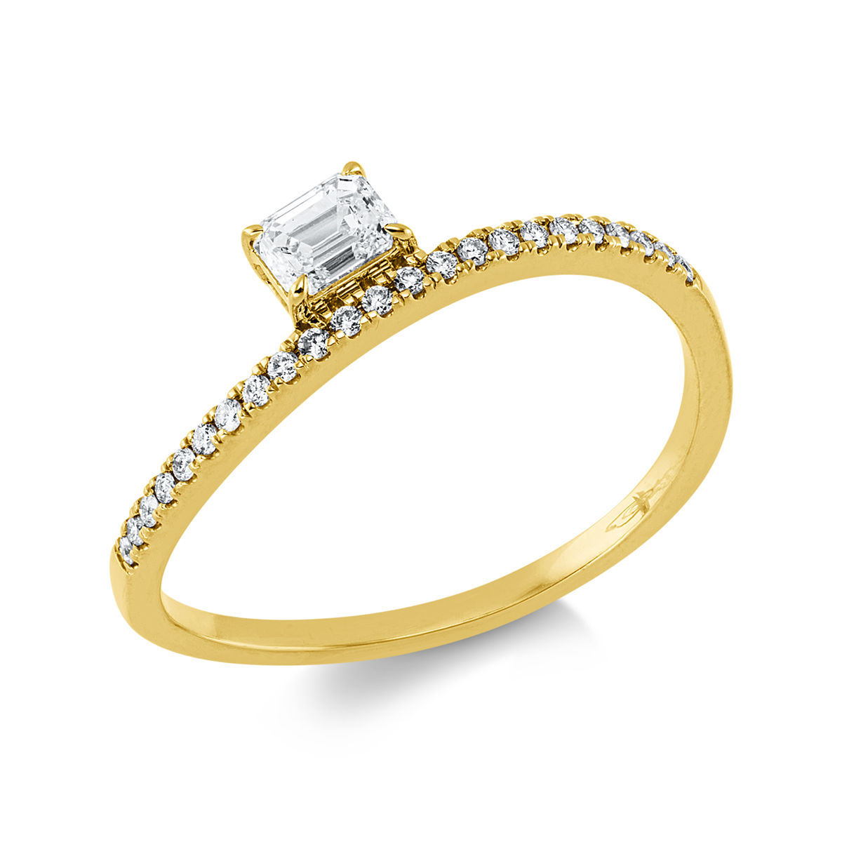 diamond full cut solitaire with accent stones ring in yellow gold