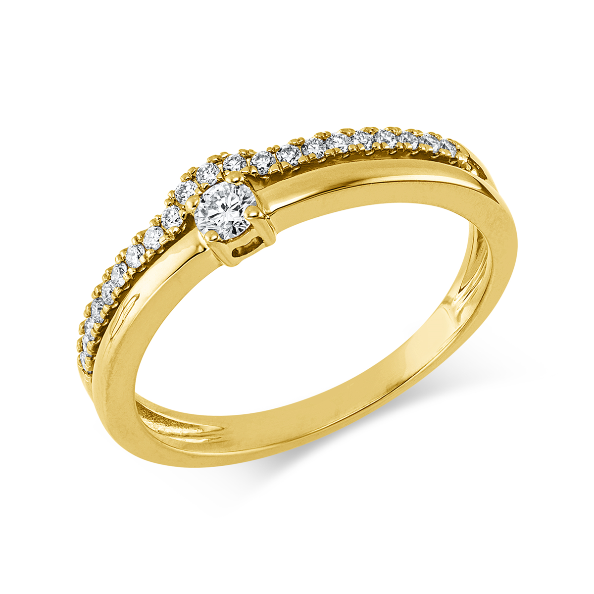 diamond full cut solitaire with accent stones ring in yellow gold
