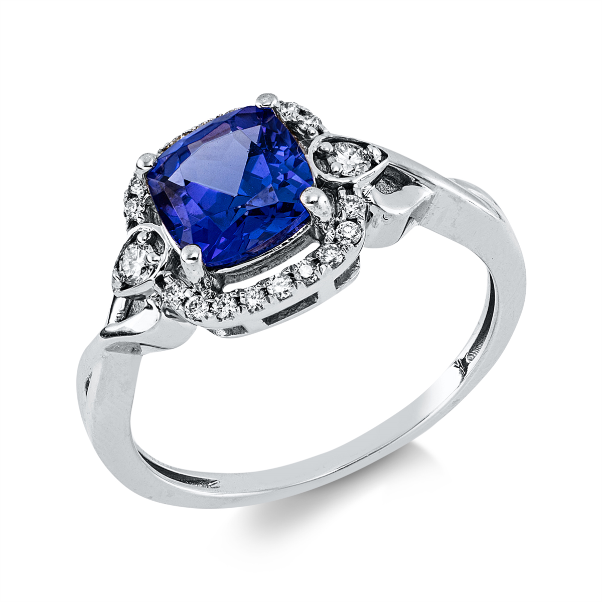 diamond full cut tanzanite colored stone classic ring in white gold