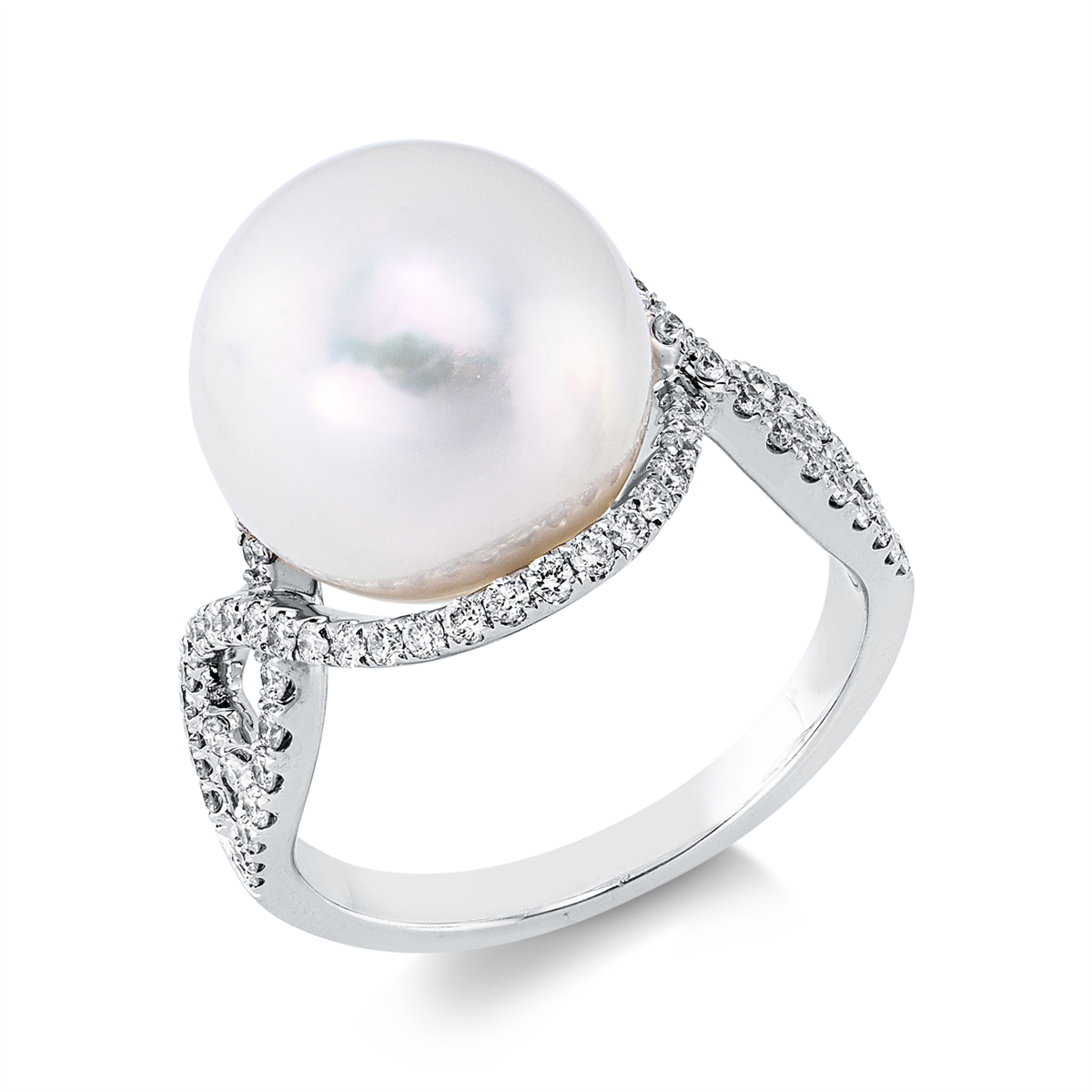 diamond full cut pearl ring in white gold