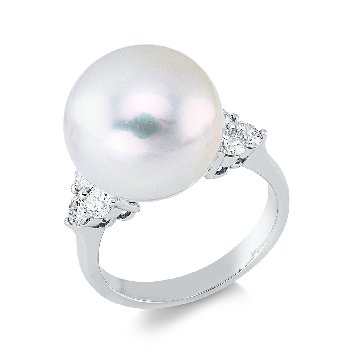 diamond full cut pearl ring in white gold