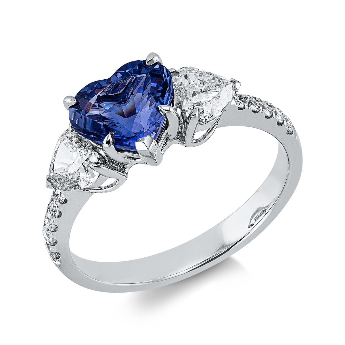 diamond full cut sapphire colored stone classic ring in white gold