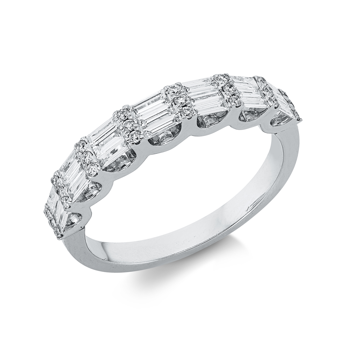 diamond full cut baguette ring in white gold