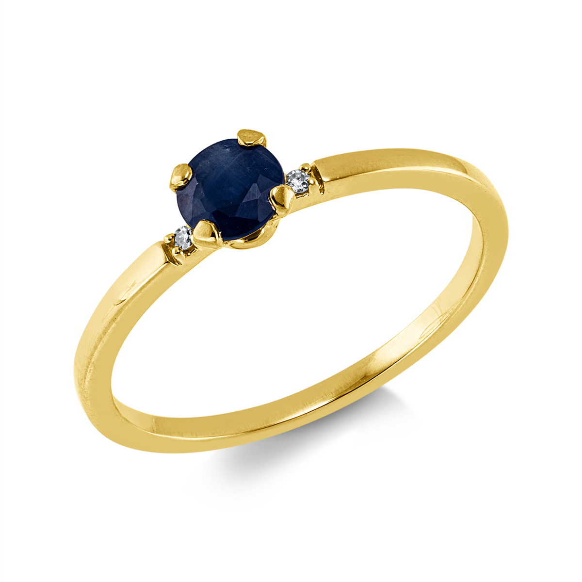 diamond single cut sapphire colored stone classic ring in yellow gold