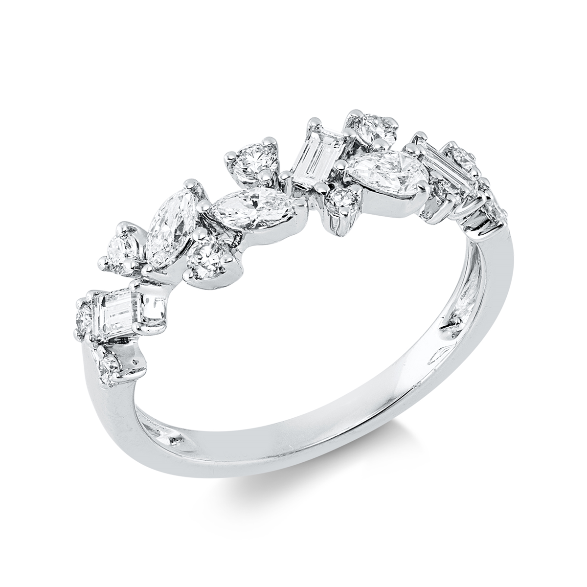 diamond full cut baguette ring in white gold