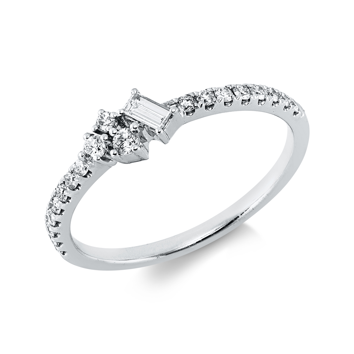 diamond full cut baguette ring in white gold