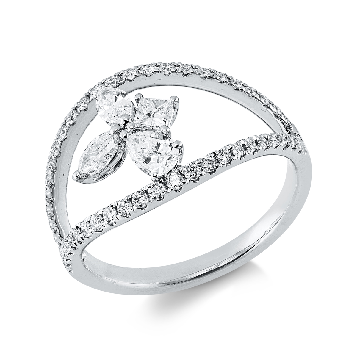 diamond full cut modern woman ring in white gold