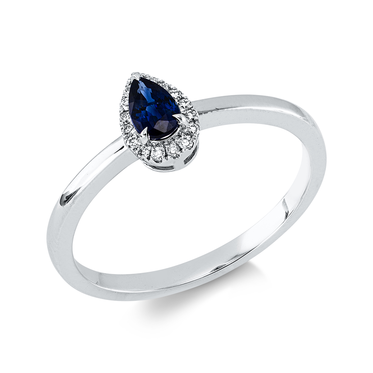 diamond full cut sapphire colored stone classic ring in white gold