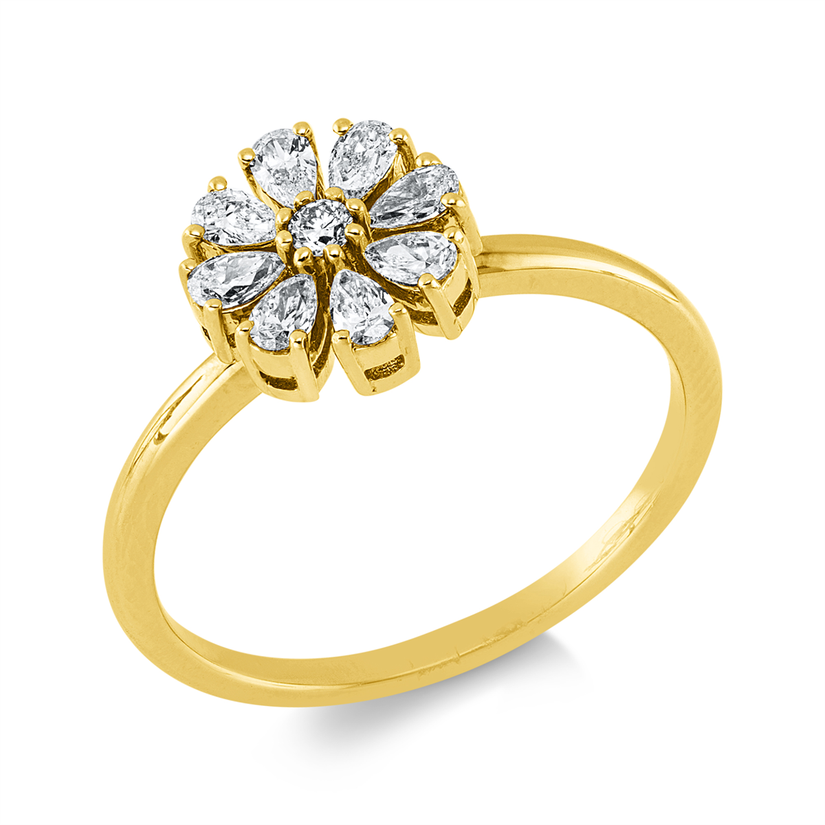 diamond full cut modern woman ring in yellow gold