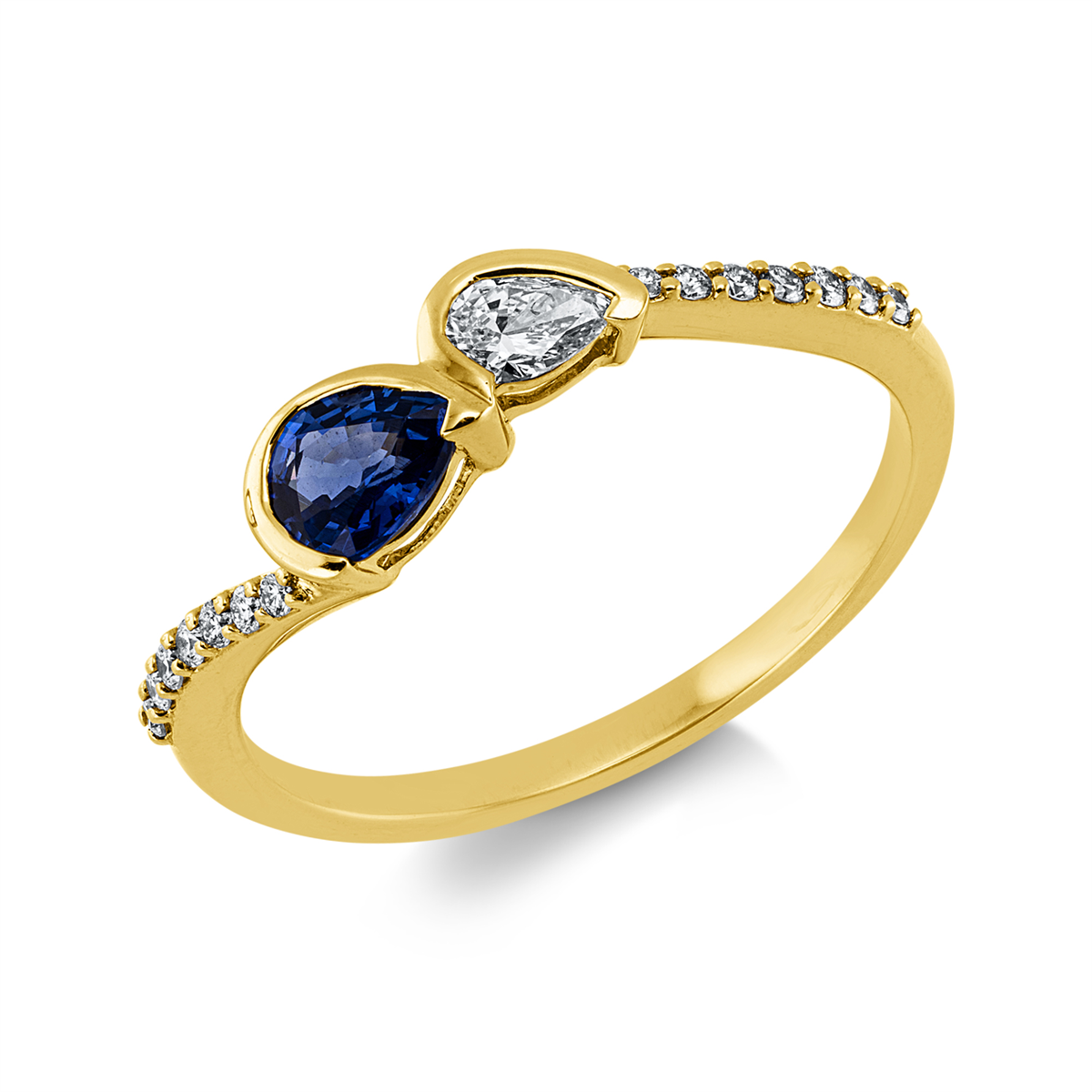 diamond full cut sapphire colored stone classic ring in yellow gold