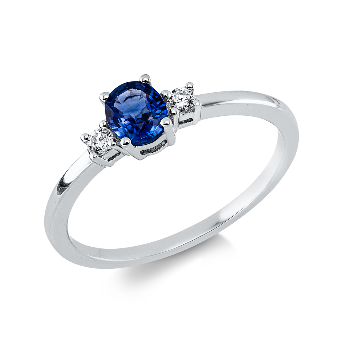 diamond full cut sapphire colored stone classic ring in white gold
