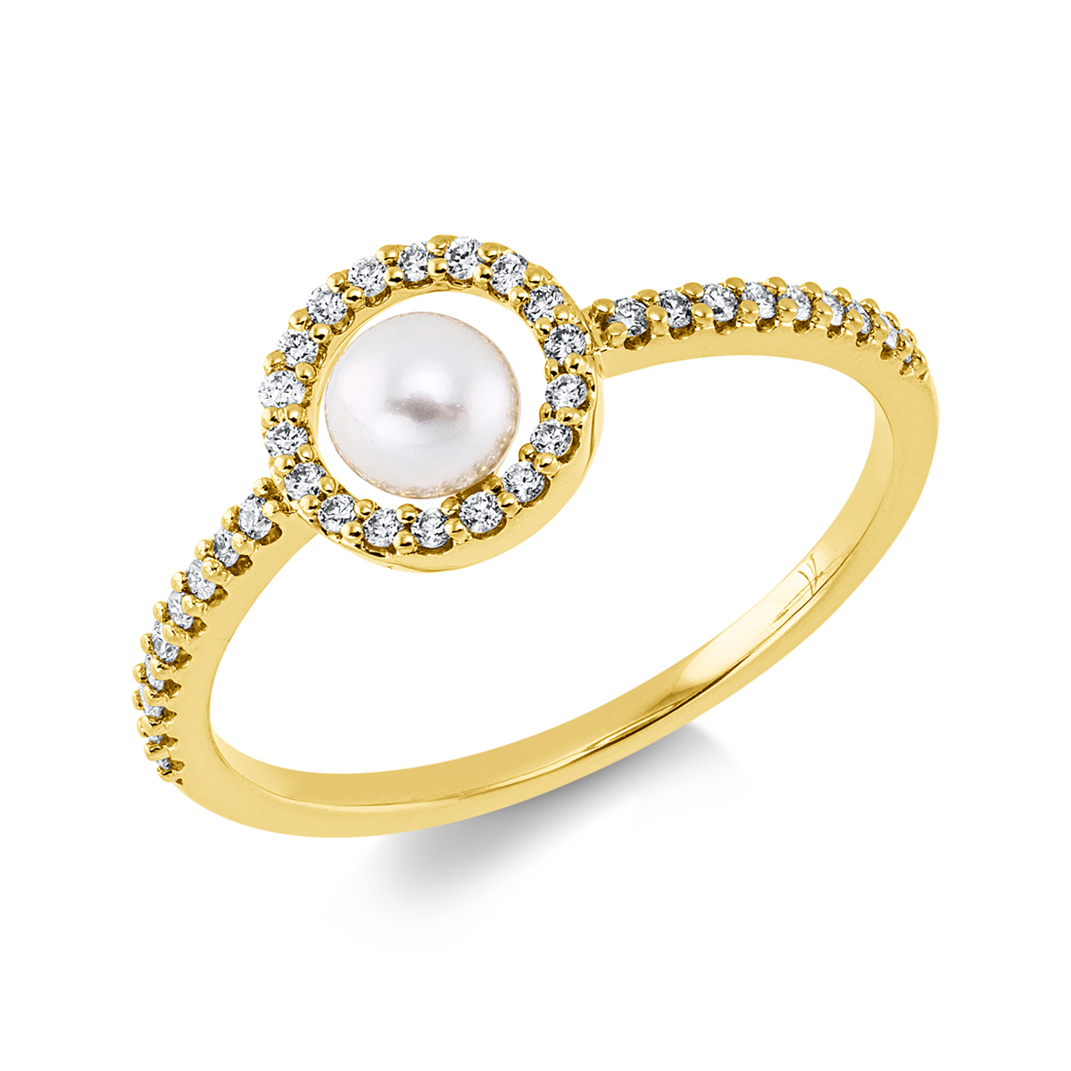 diamond full cut pearl ring in yellow gold