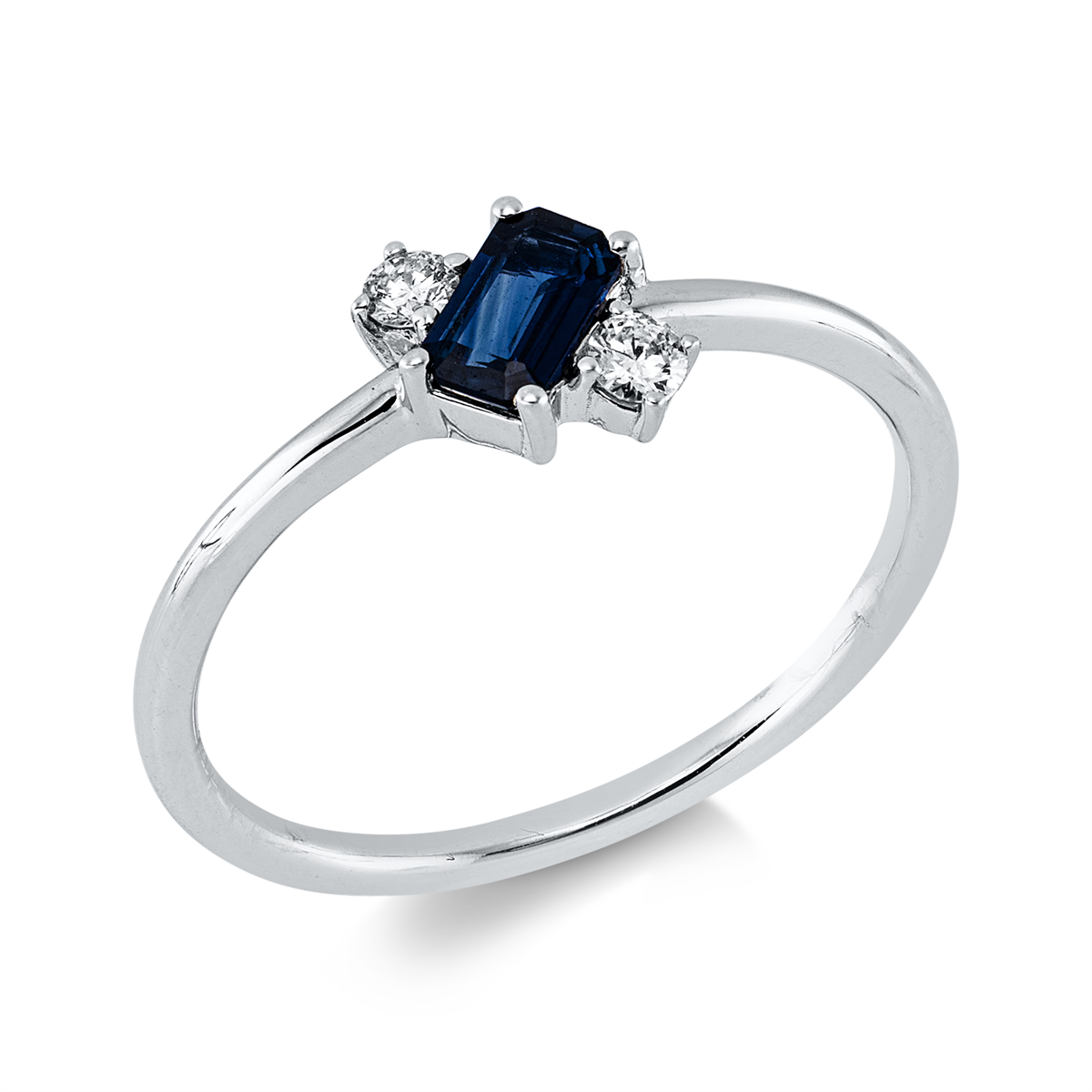 diamond full cut sapphire colored stone classic ring in white gold