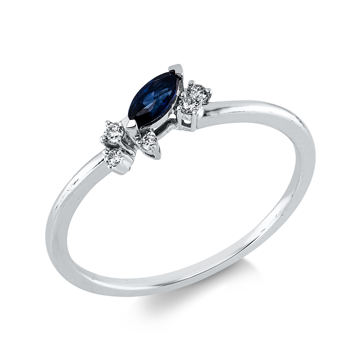 diamond full cut sapphire colored stone classic ring in white gold