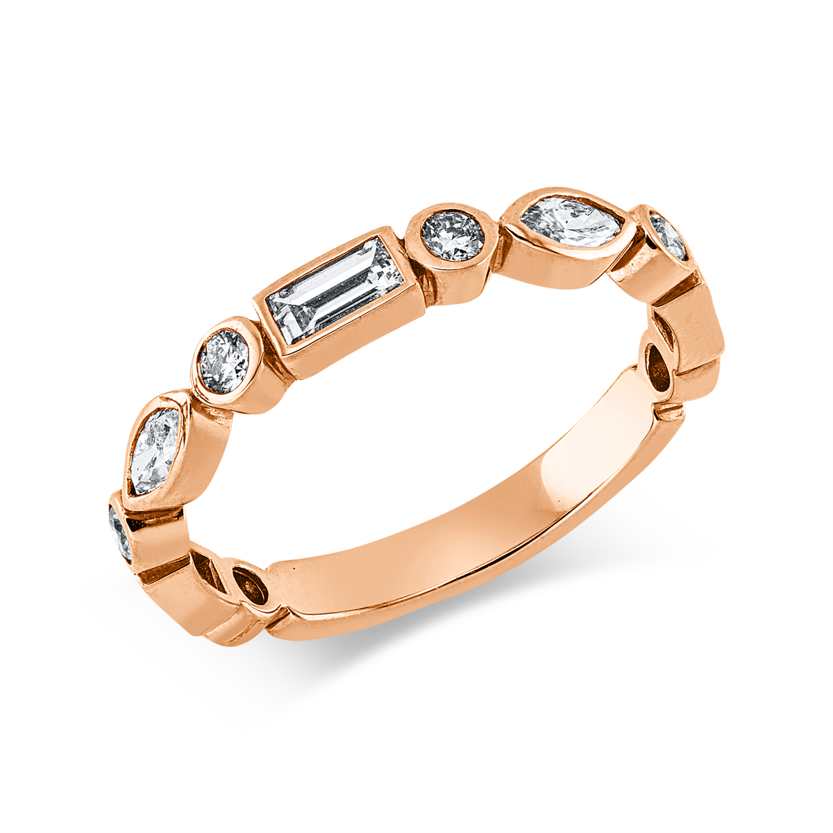 diamond full cut baguette ring in red gold