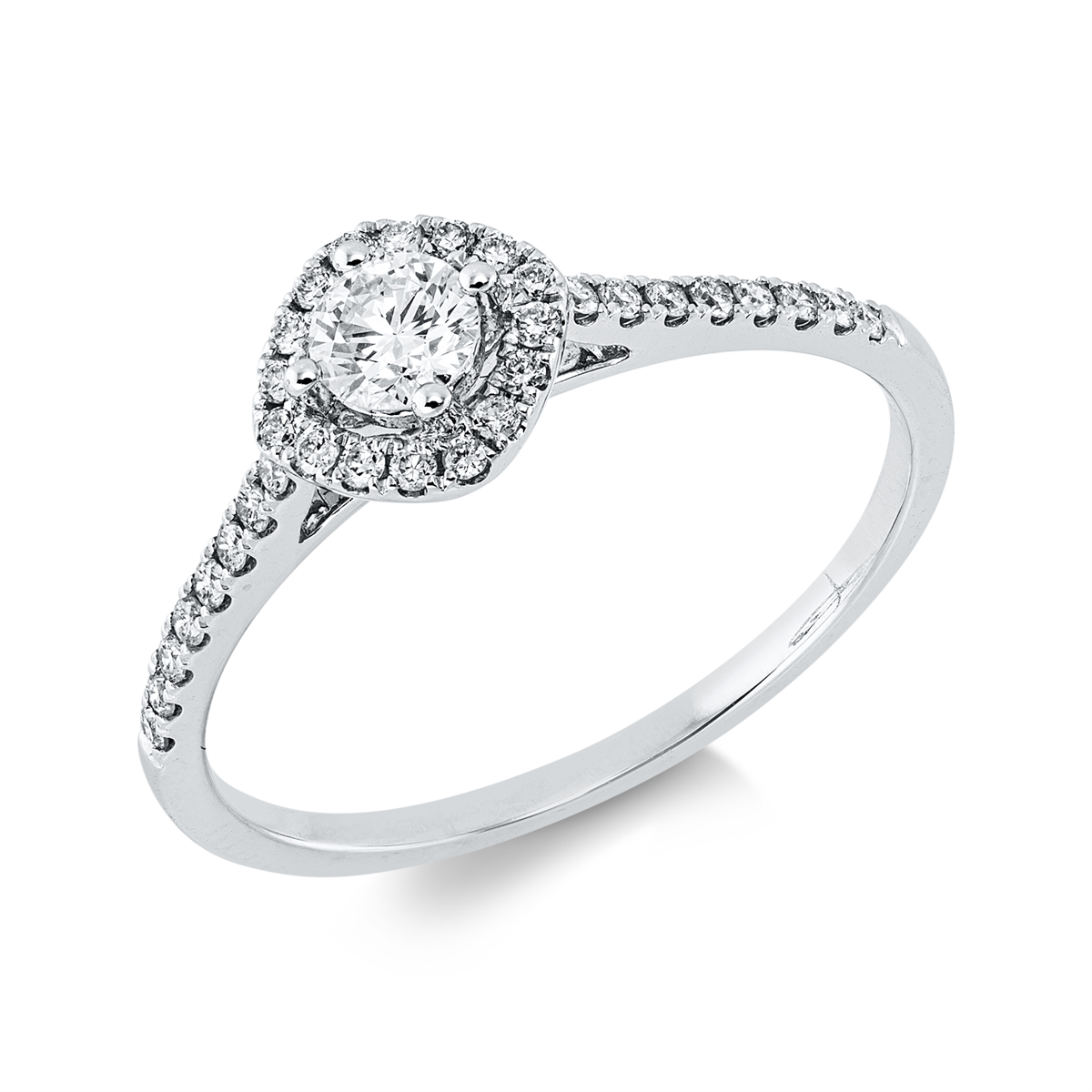 diamond full cut solitaire with accent stones ring in white gold