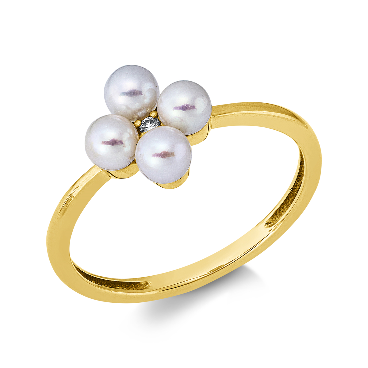 diamond full cut pearl ring in yellow gold