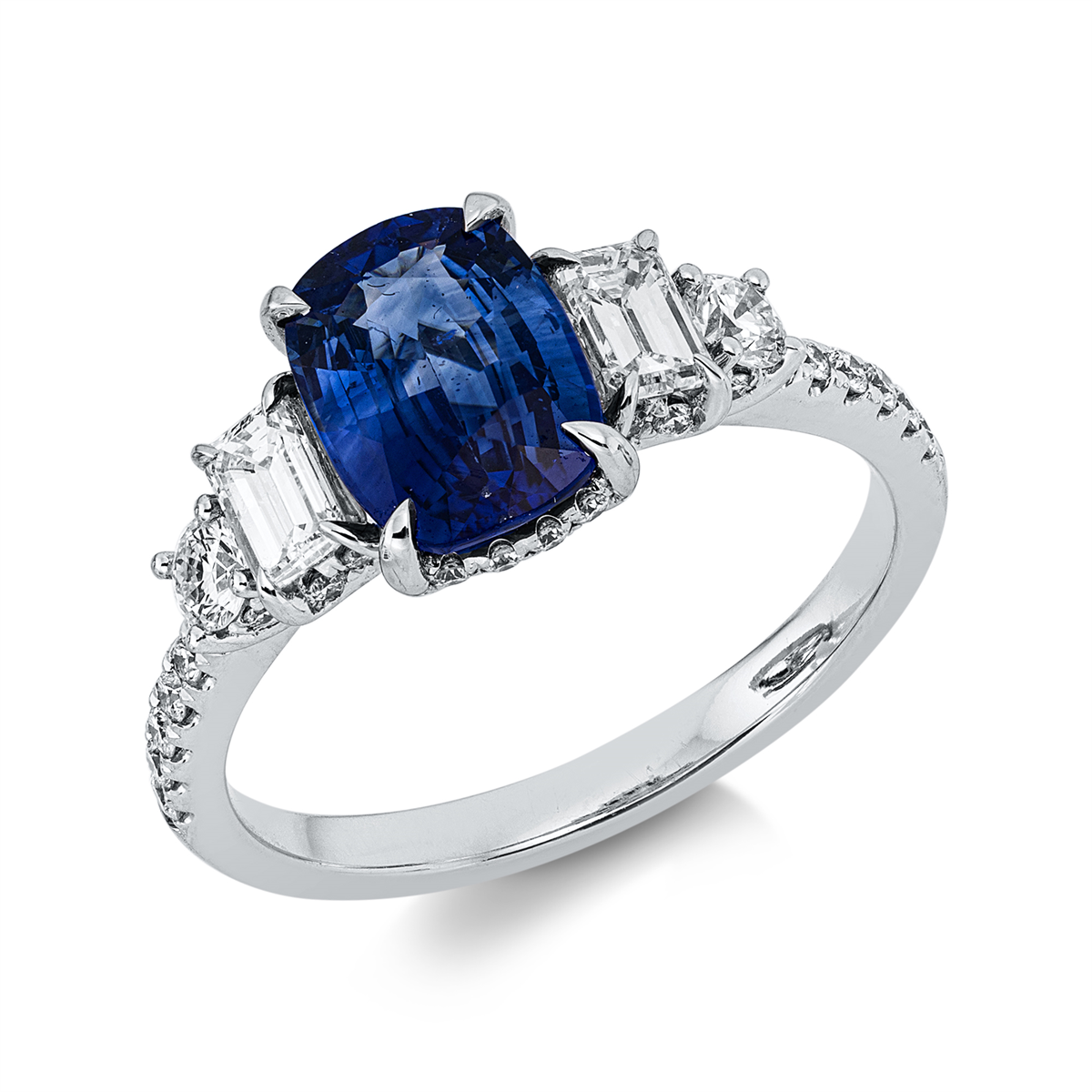 diamond full cut sapphire colored stone classic ring in white gold