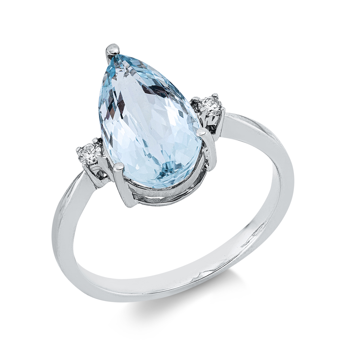 diamond full cut aquamarine colored stone classic ring in white gold