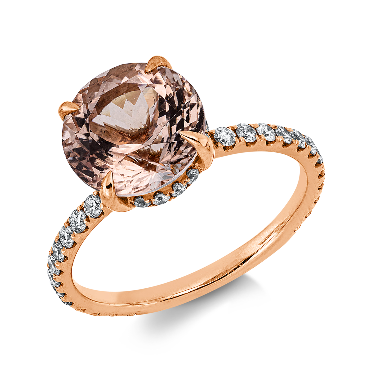 diamond full cut morganite colored stone classic ring in red gold