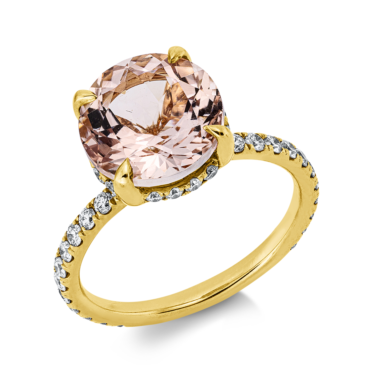 diamond full cut morganite colored stone classic ring in yellow gold