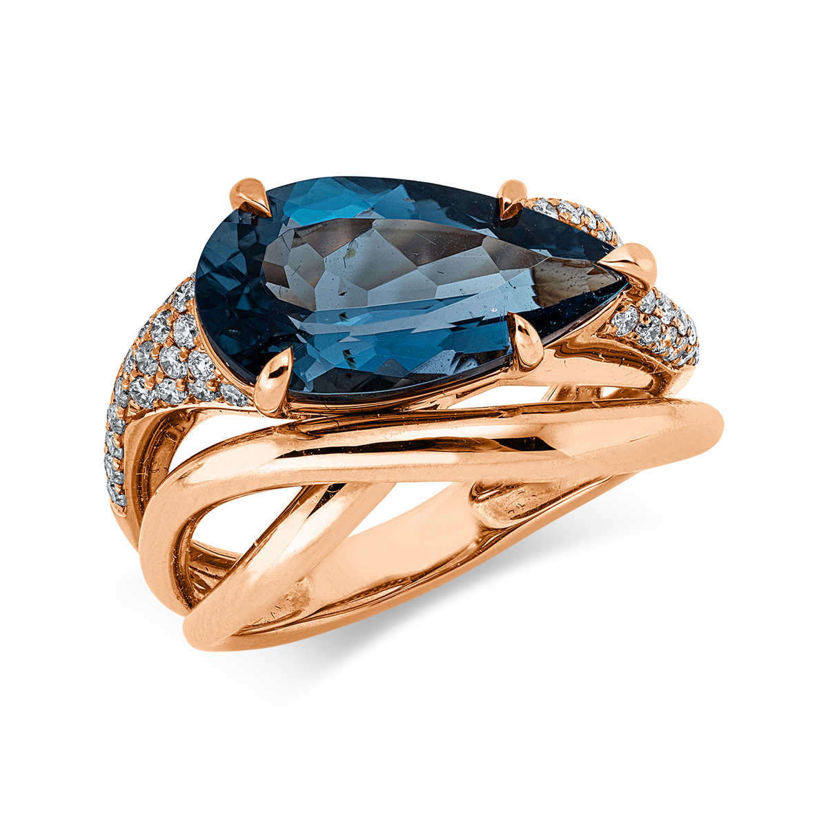 diamond full cut topaz colored stone fashion ring in red gold