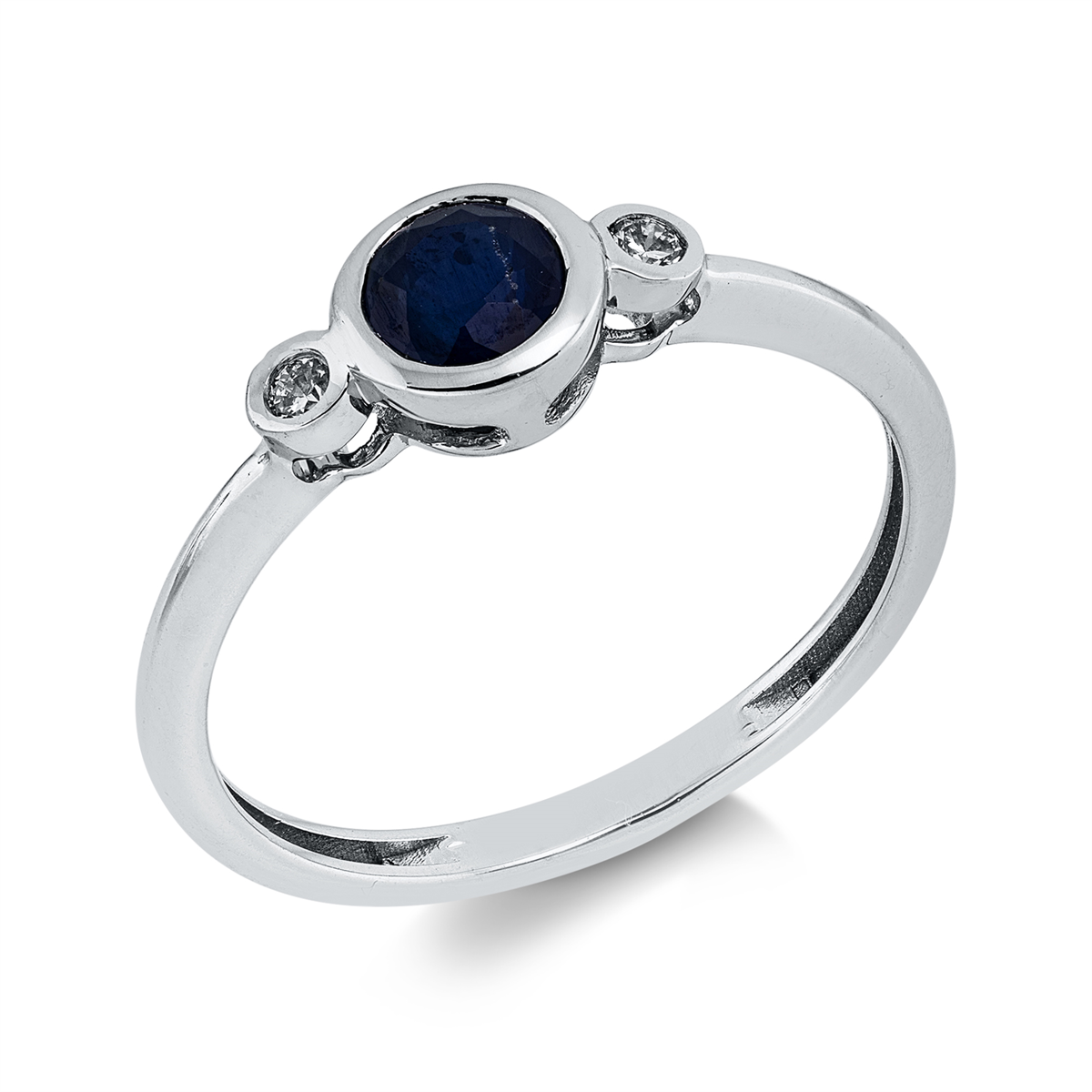 diamond full cut sapphire colored stone classic ring in white gold