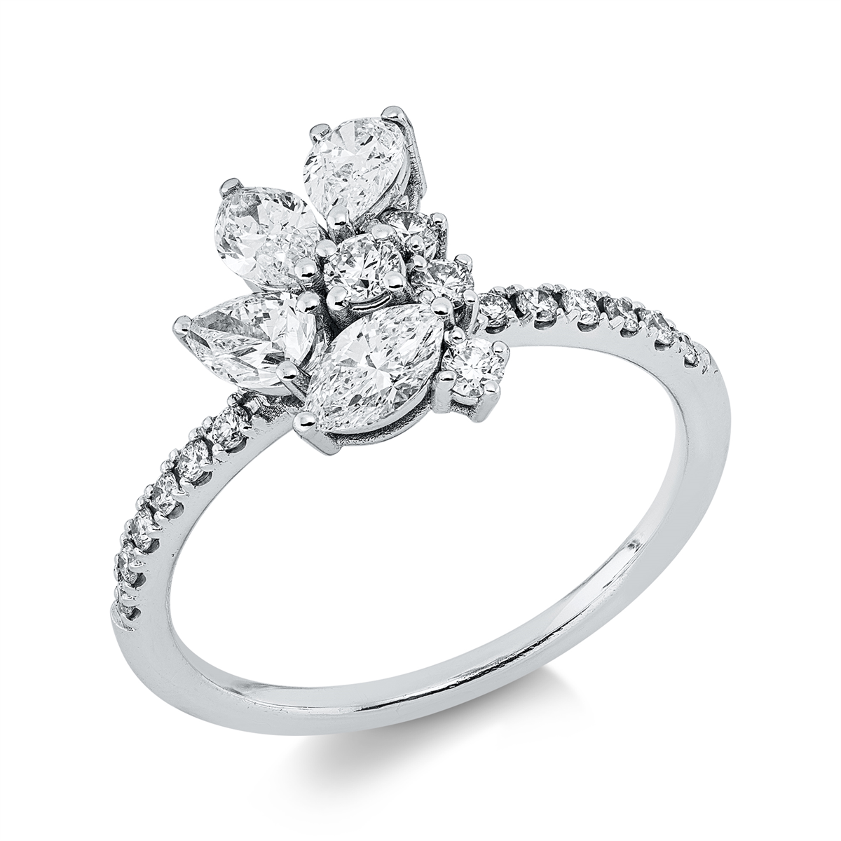 diamond full cut modern woman ring in white gold