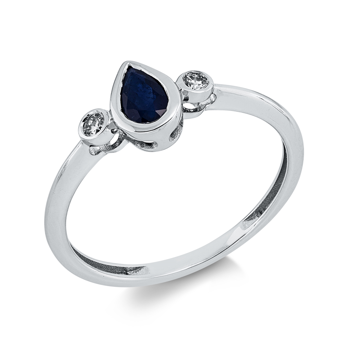 diamond full cut sapphire colored stone classic ring in white gold