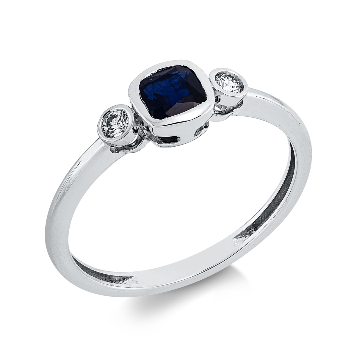 diamond full cut sapphire colored stone classic ring in white gold