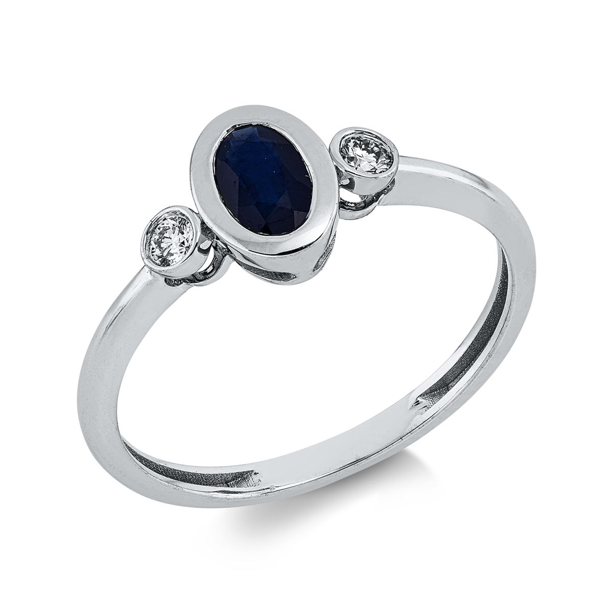 diamond full cut sapphire colored stone classic ring in white gold