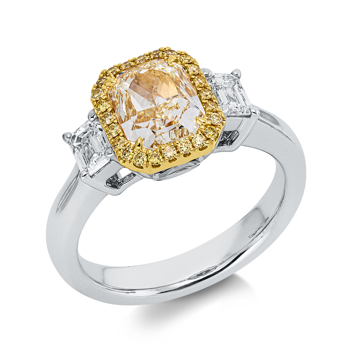 diamond full cut fancy colored diamond ring in white gold / yellow gold