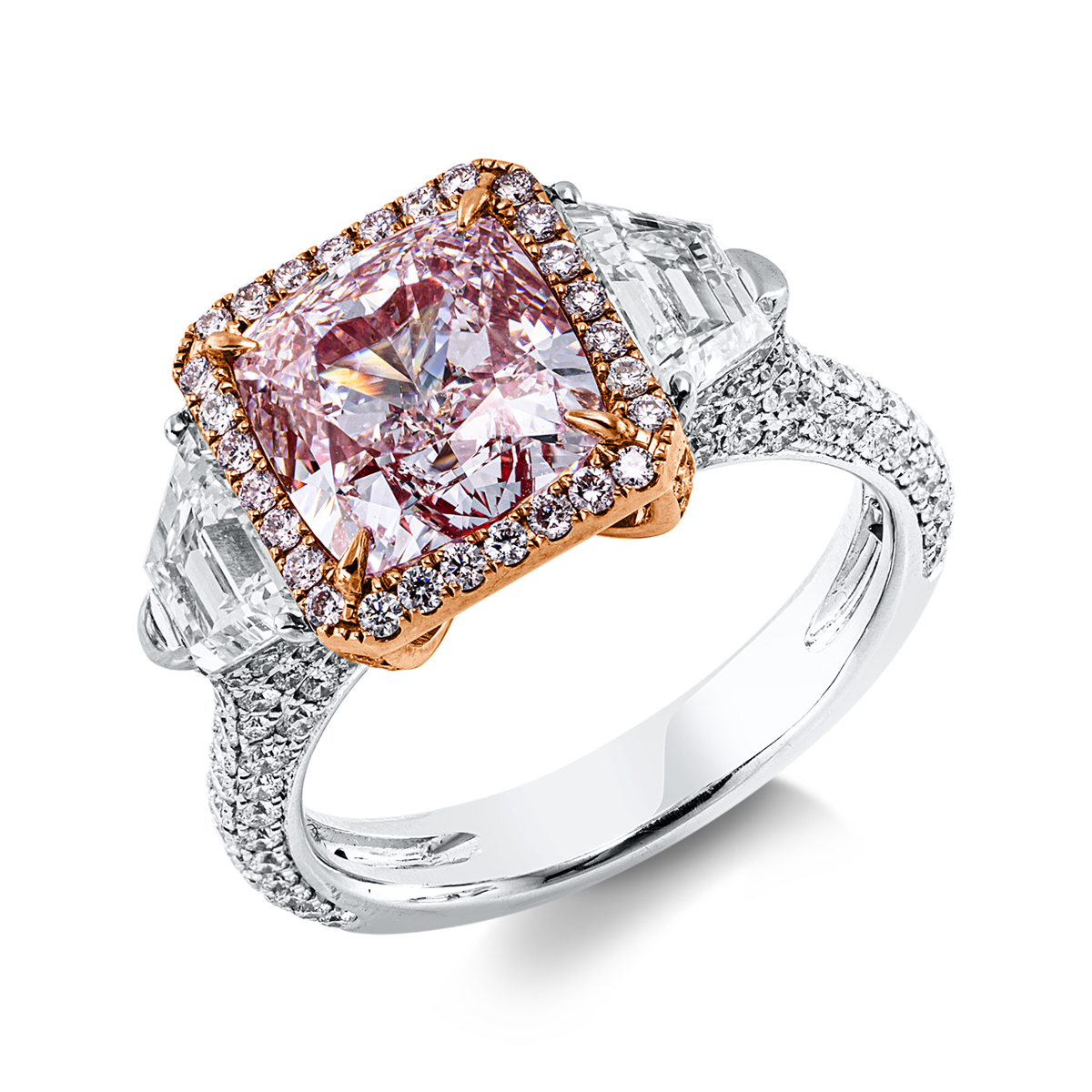 diamond full cut fancy colored diamond ring in whitegold / rosegold