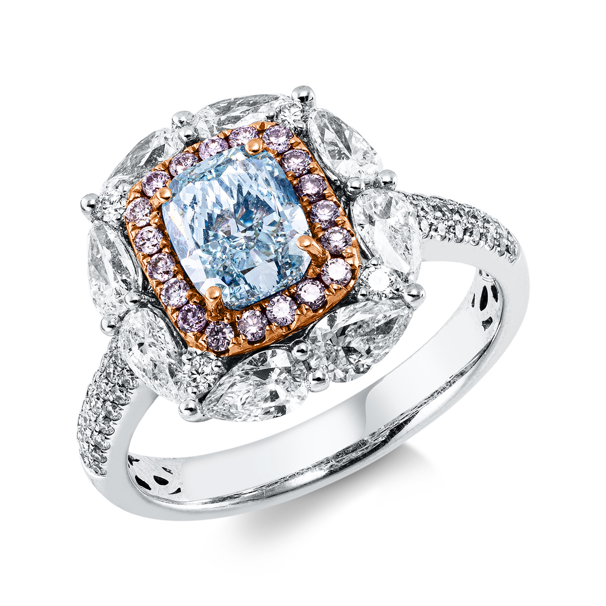 diamond full cut fancy colored diamond ring in whitegold / rosegold