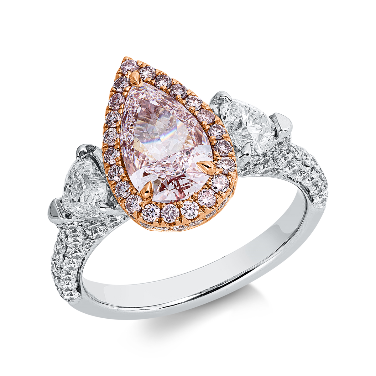 diamond full cut colored stone classic ring in whitegold / rosegold