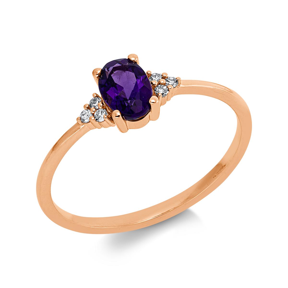 diamond full cut amethyst colored stone fashion ring in red gold