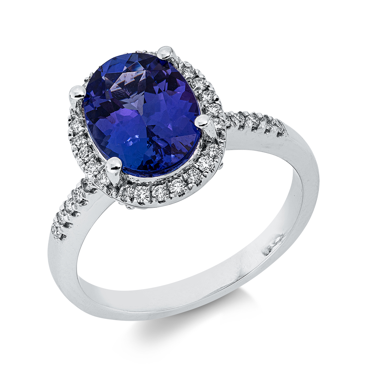 diamond full cut tanzanite colored stone classic ring in white gold