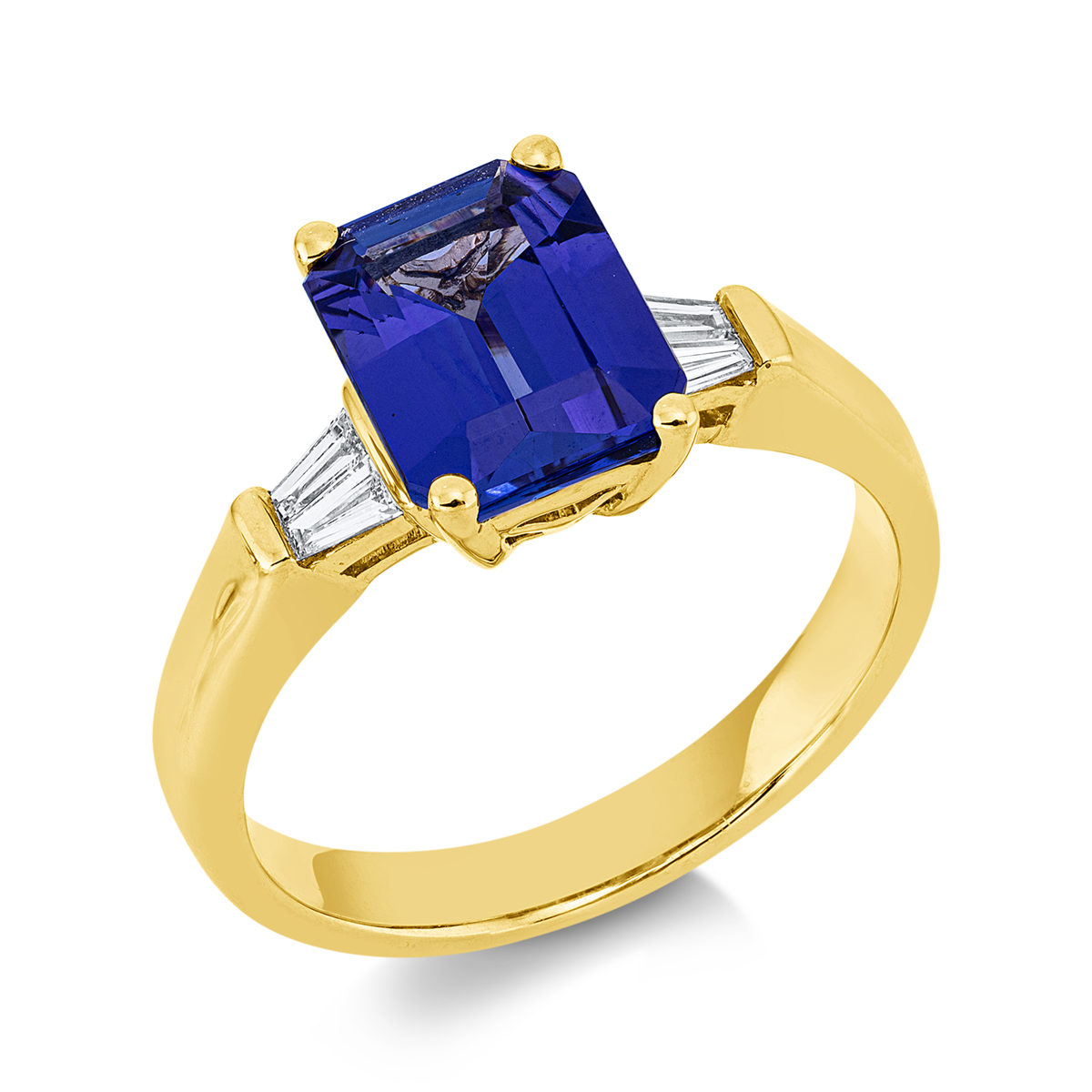 taper tanzanite colored stone classic ring in yellow gold