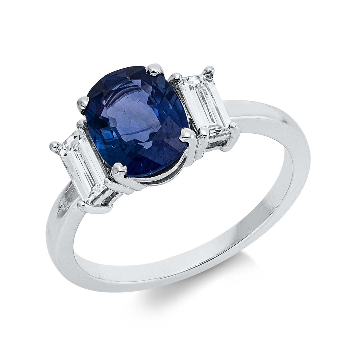 baguette sapphire colored stone classic ring in white gold