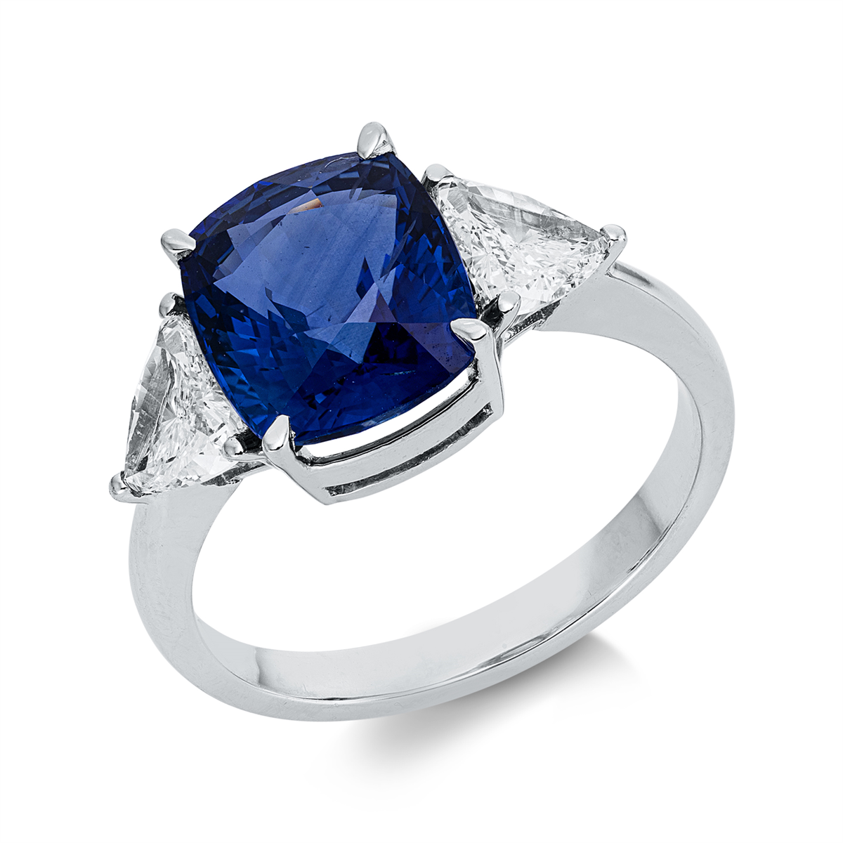triangle special cut sapphire colored stone classic ring in white gold