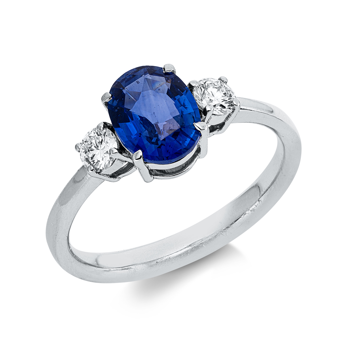 diamond full cut sapphire colored stone classic ring in white gold