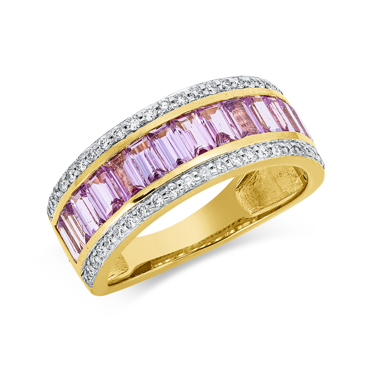 diamond full cut sapphire colored stone classic ring in yellow gold