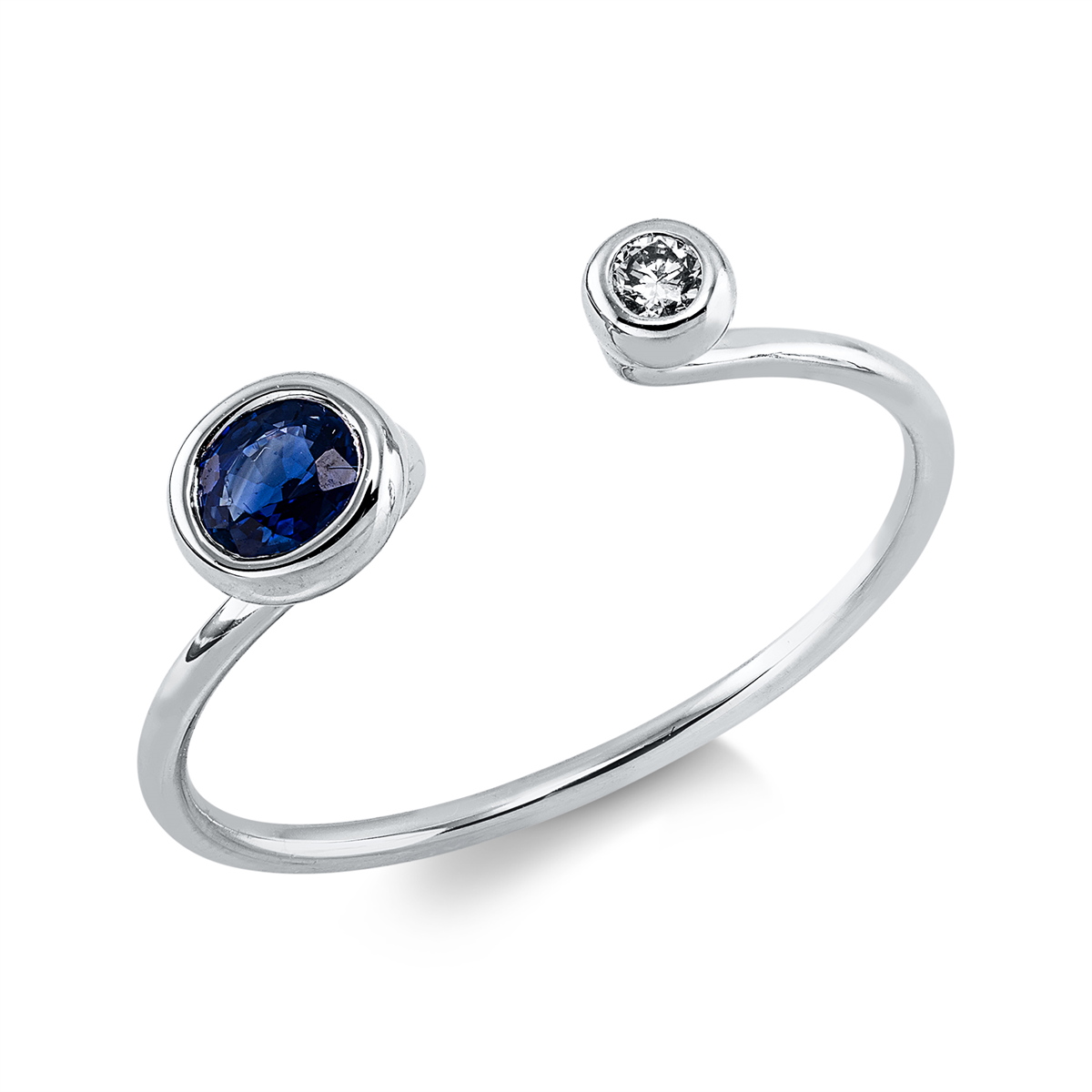 diamond full cut sapphire colored stone classic ring in white gold