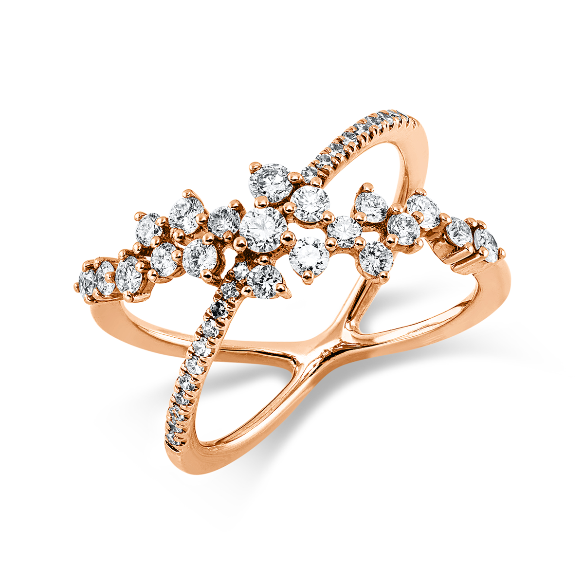 diamond full cut modern woman ring in red gold