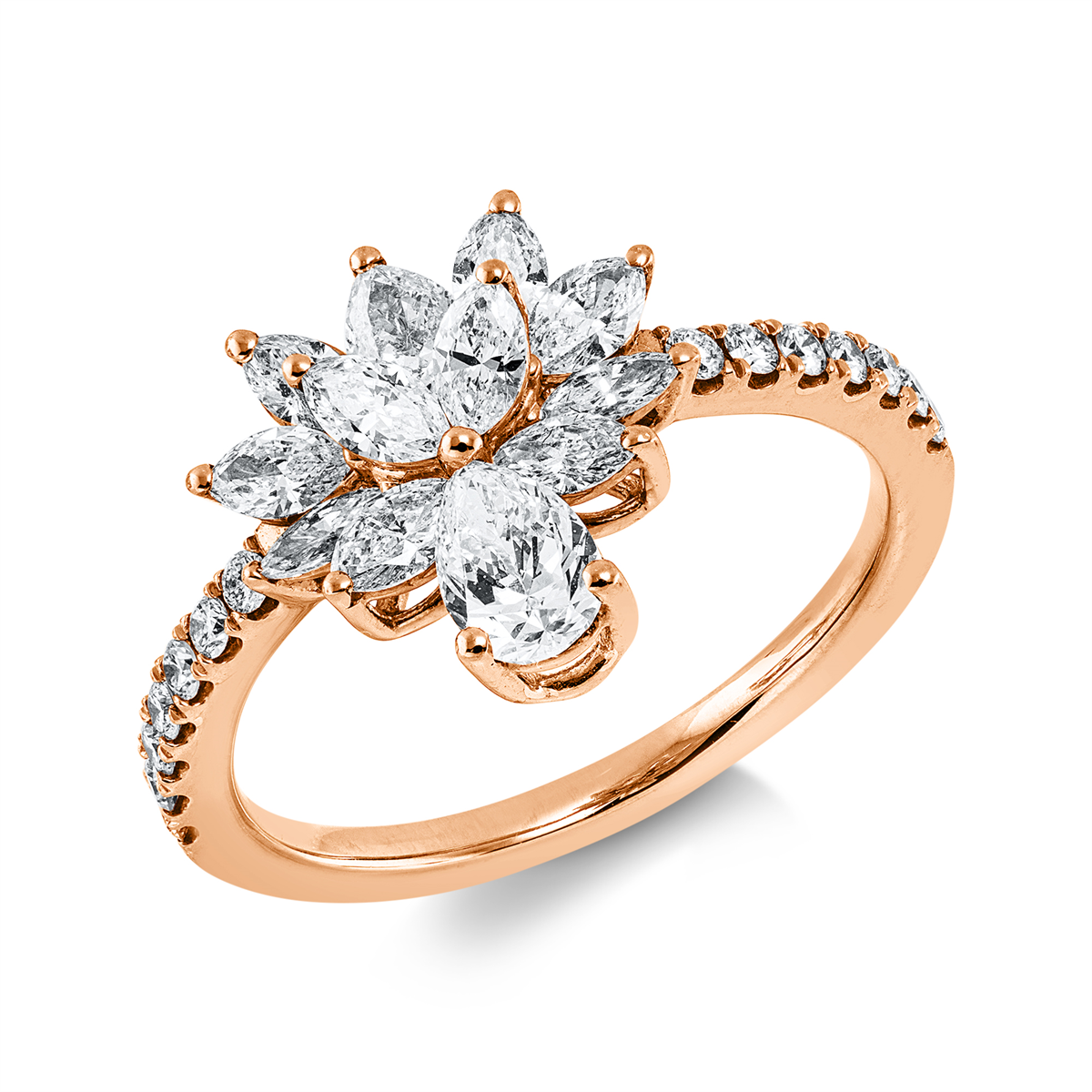 diamond full cut multi-stone ring in red gold