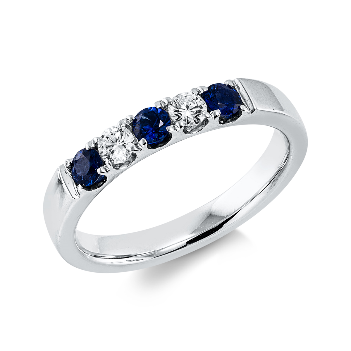 diamond full cut sapphire colored stone classic ring in white gold