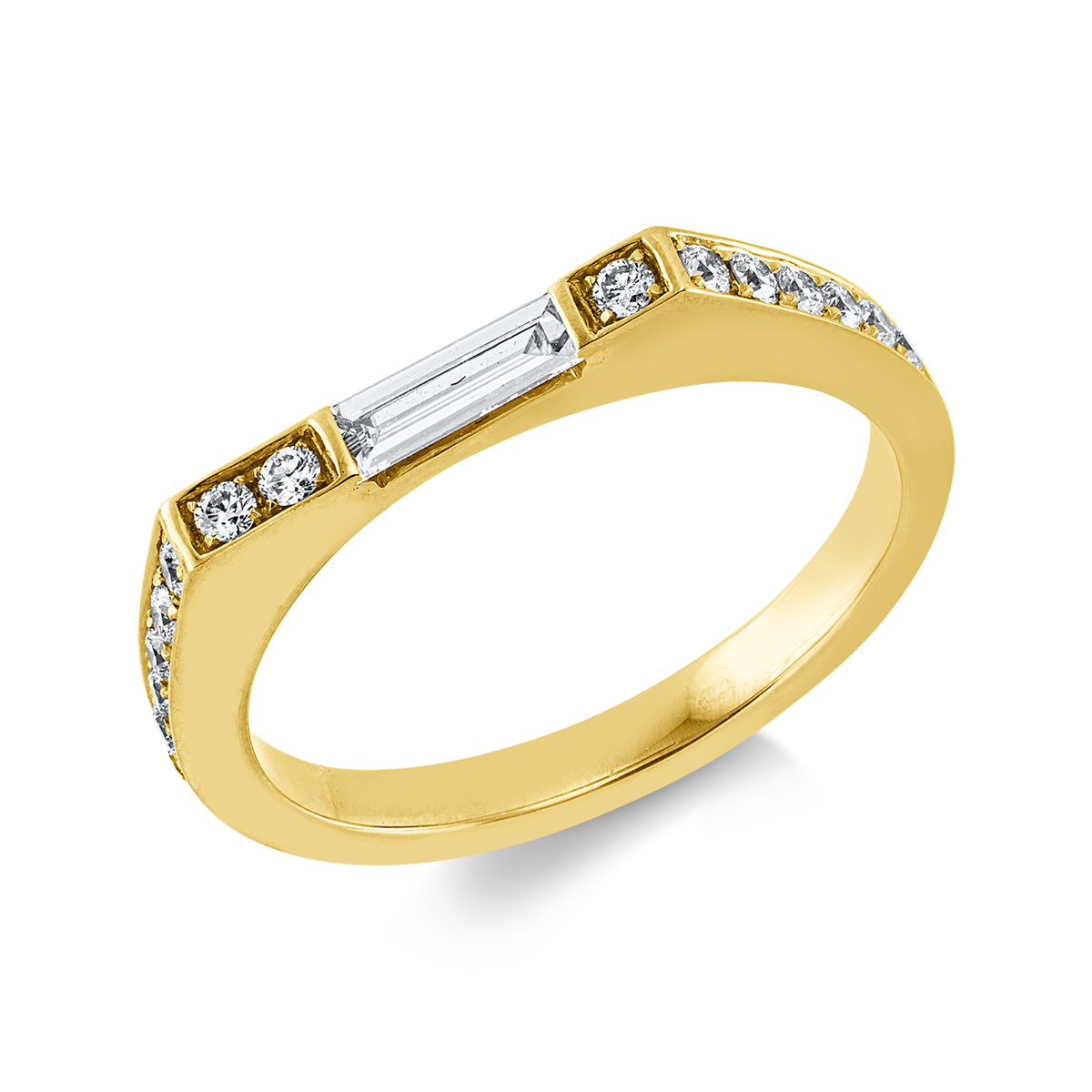 diamond full cut baguette ring in yellow gold