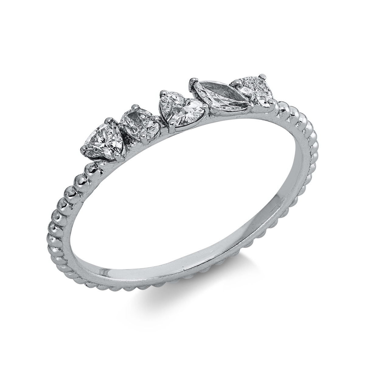 fantasy-cut modern woman ring in white gold